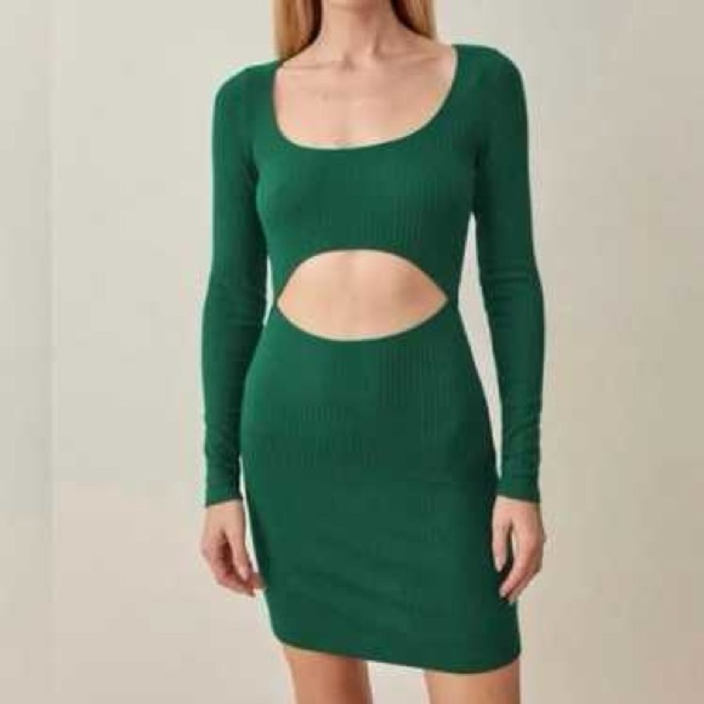 Reformation Denmark Dress Ribbed Cutout Long Sleeve Bodycon NWT, sz :Medium